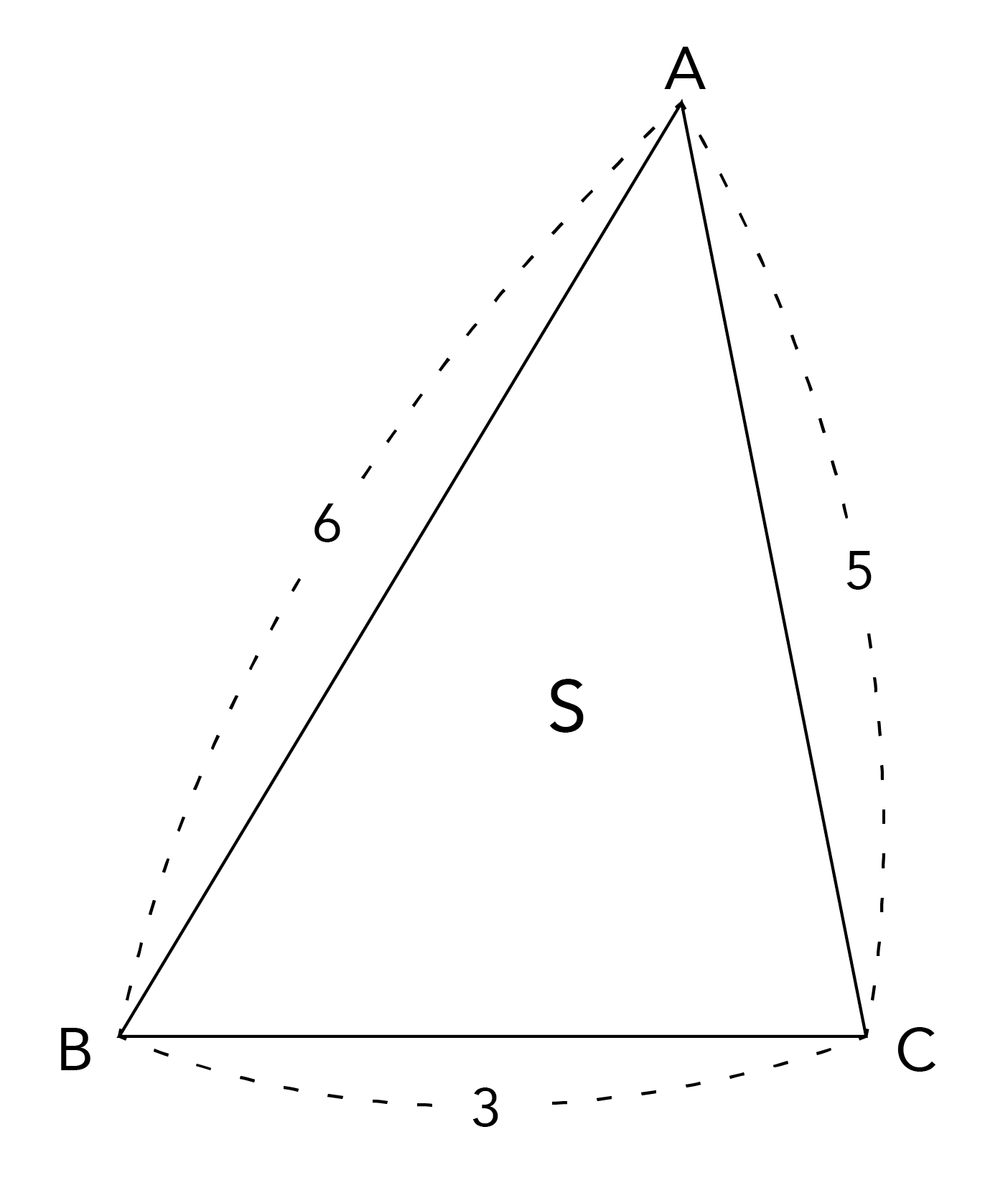 a=3、b=5、c=6の三角形ABC